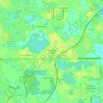 Mapa topográfico Crystal Lake Shores, altitud, relieve