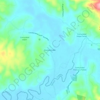Mapa topográfico Huampomallín, altitud, relieve