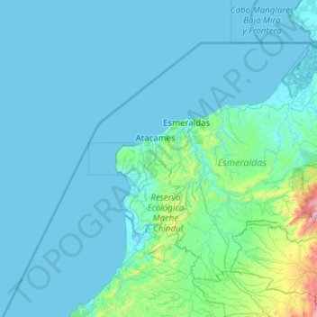 Mapa topográfico Montañas de Atacames, altitud, relieve