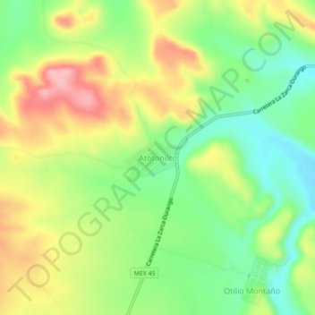 Mapa topográfico Atotonilco, altitud, relieve