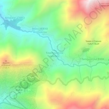 Mapa topográfico Tinerhourhine, altitud, relieve