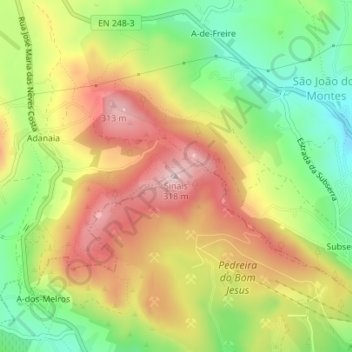 Mapa topográfico Sinais, altitud, relieve