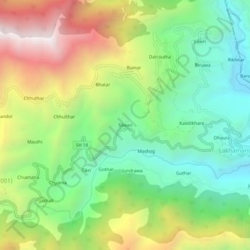 Mapa topográfico Silwan, altitud, relieve