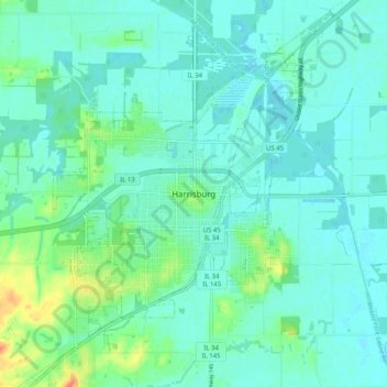 Mapa topográfico Harrisburg, altitud, relieve
