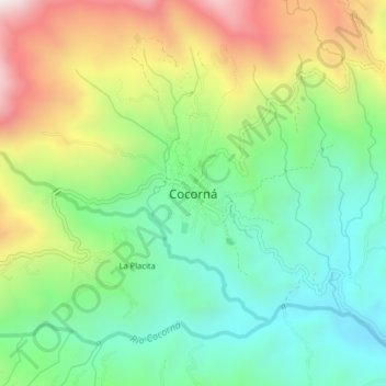 Mapa topográfico Cocorná, altitud, relieve