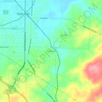 Mapa topográfico The Moon, altitud, relieve