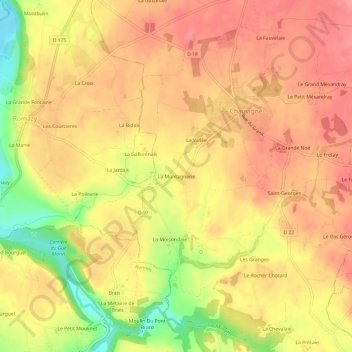 Mapa topográfico La Montagnerie, altitud, relieve