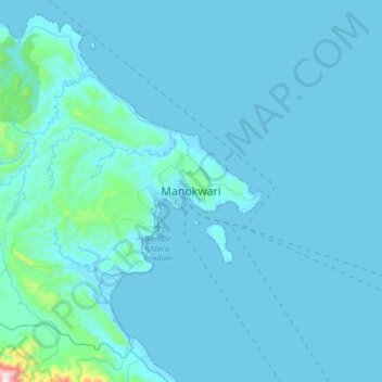 Mapa topográfico Manokwari, altitud, relieve