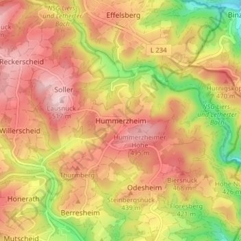 Mapa topográfico Hummerzheim, altitud, relieve