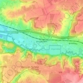 Mapa topográfico Houthem, altitud, relieve