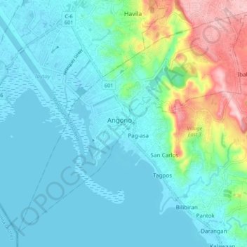 Mapa topográfico Angono, altitud, relieve