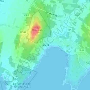 Mapa topográfico Hällevik, altitud, relieve