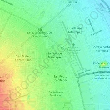 Mapa topográfico San Miguel Totoltepec, altitud, relieve