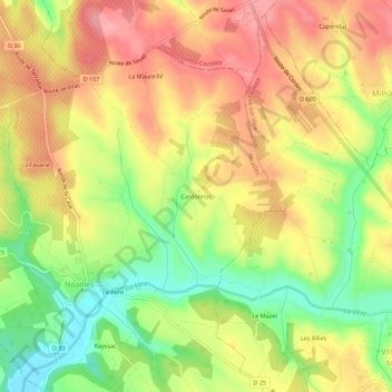 Mapa topográfico Cardonnac, altitud, relieve