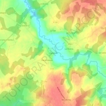 Mapa topográfico Chantrezac, altitud, relieve