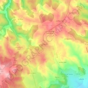 Mapa topográfico Le Ragean, altitud, relieve