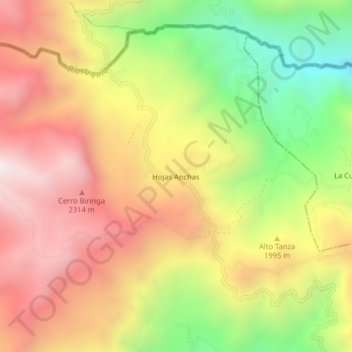 Mapa topográfico Hojas Anchas, altitud, relieve