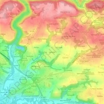 Mapa topográfico Kerdudal, altitud, relieve