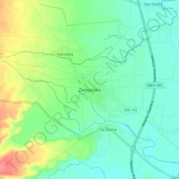 Mapa topográfico Zempoala, altitud, relieve