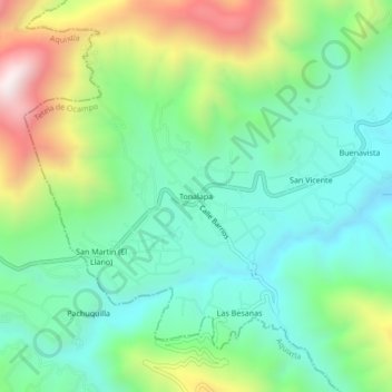 Mapa topográfico Tonalapa, altitud, relieve