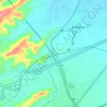 Mapa topográfico Lourdes, altitud, relieve