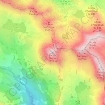 Mapa topográfico Pic de Bastan, altitud, relieve