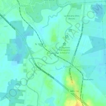 Mapa topográfico El Guasimal, altitud, relieve
