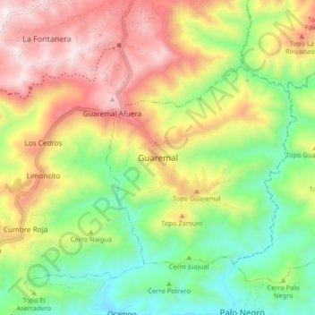 Mapa topográfico Guaremal, altitud, relieve