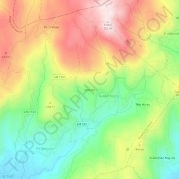 Mapa topográfico Lourido, altitud, relieve