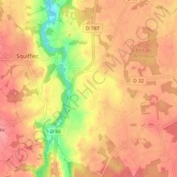 Mapa topográfico Perbregad, altitud, relieve