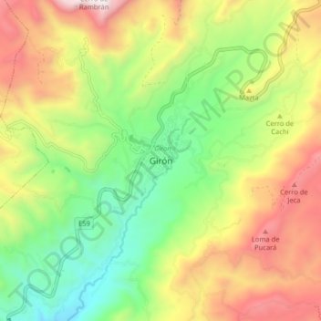 Mapa topográfico Girón, altitud, relieve