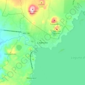 Mapa topográfico Catemaco, altitud, relieve