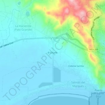 Mapa topográfico El Ciruelo, altitud, relieve