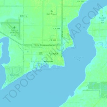 Mapa topográfico Palacios, altitud, relieve