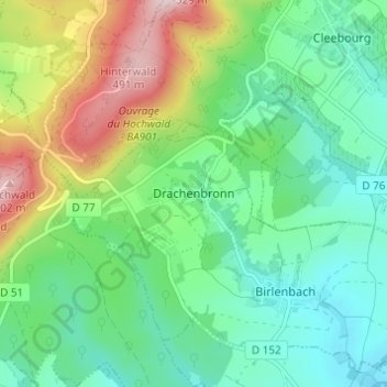 Mapa topográfico Drachenbronn, altitud, relieve