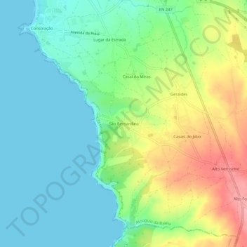 Mapa topográfico São Bernardino, altitud, relieve