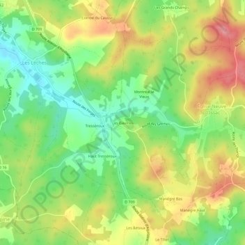 Mapa topográfico Les Gaumes, altitud, relieve