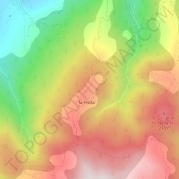 Mapa topográfico Serra de la Coma, altitud, relieve