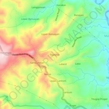 Mapa topográfico Tagaytay, altitud, relieve