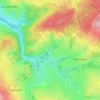 Mapa topográfico Hierlot, altitud, relieve