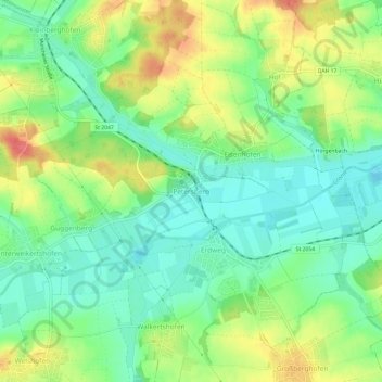Mapa topográfico Petersberg, altitud, relieve