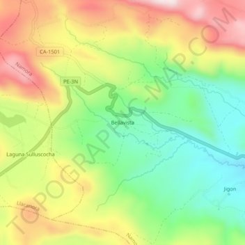 Mapa topográfico Bellavista, altitud, relieve
