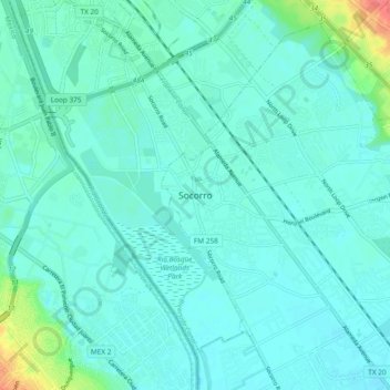 Mapa topográfico Socorro, altitud, relieve