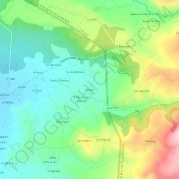 Mapa topográfico Goimil, altitud, relieve