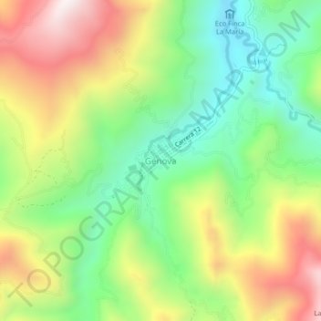 Mapa topográfico Génova, altitud, relieve