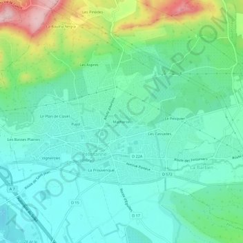 Mapa topográfico Matheron, altitud, relieve