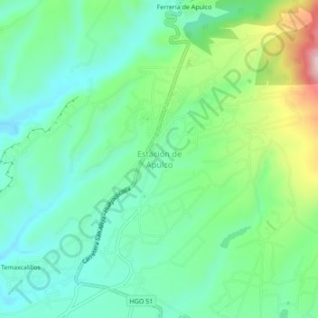Mapa topográfico Estación de Apulco, altitud, relieve