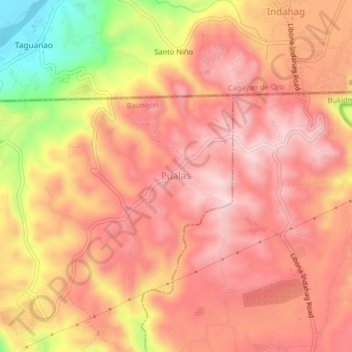 Mapa topográfico Pualas, altitud, relieve