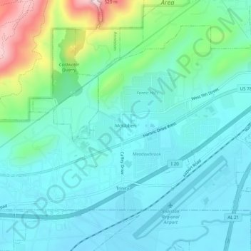 Mapa topográfico McKibben, altitud, relieve