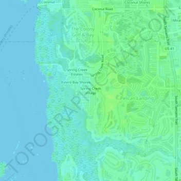 Mapa topográfico Spring Creek Village, altitud, relieve